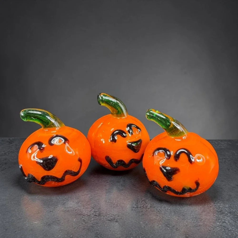 Venetian Glass Miniature Pumpkin‎ Jack O Lantern Halloween Decor Set of 3 VTG